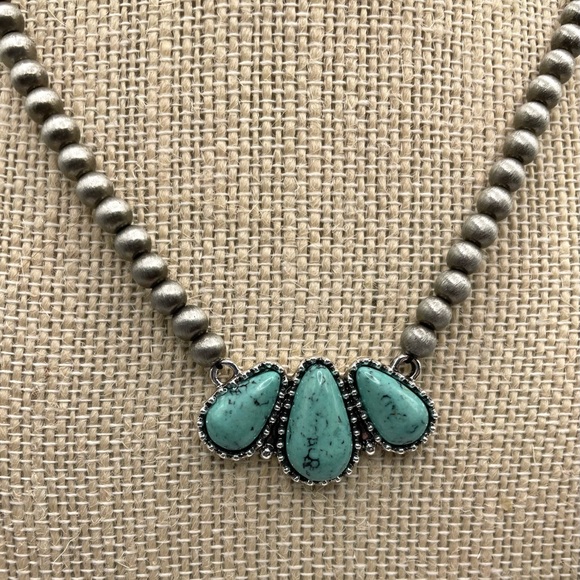 Turquoise Beaded Squash Blossom Necklace - Picture 2 of 4